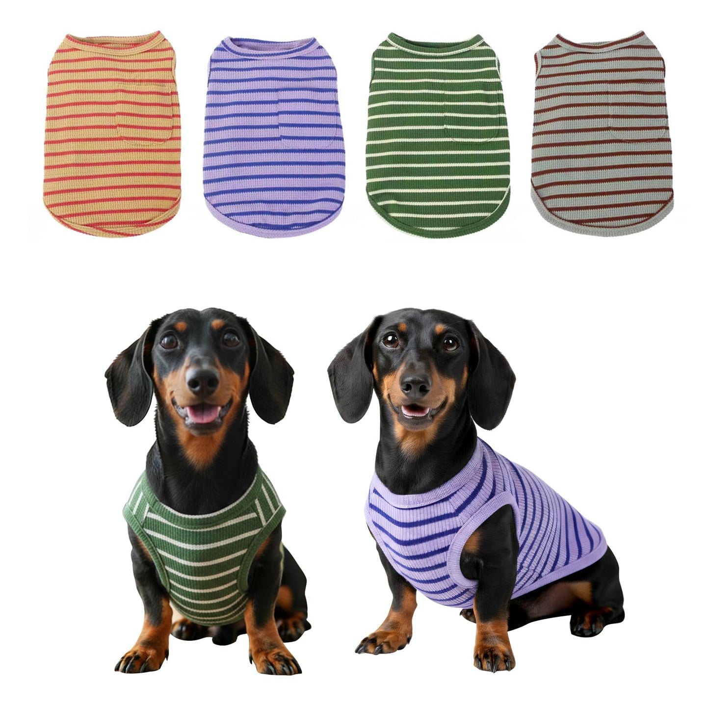 Dog Clothes, Stripe Dogs Shirts for Small & Medium Breeds, Pet Tank Top, Breathable Waffle Fabric Puppy Outfit, Shirt for Chihuahua, Yorkie, Dachshund, Corgi (Green, XLarge)