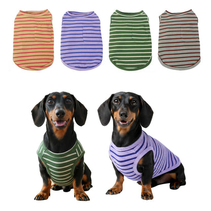 Dog Clothes, Stripe Dogs Shirts for Small & Medium Breeds, Pet Tank Top, Breathable Waffle Fabric Puppy Outfit, Shirt for Chihuahua, Yorkie, Dachshund, Corgi (Green, XLarge)