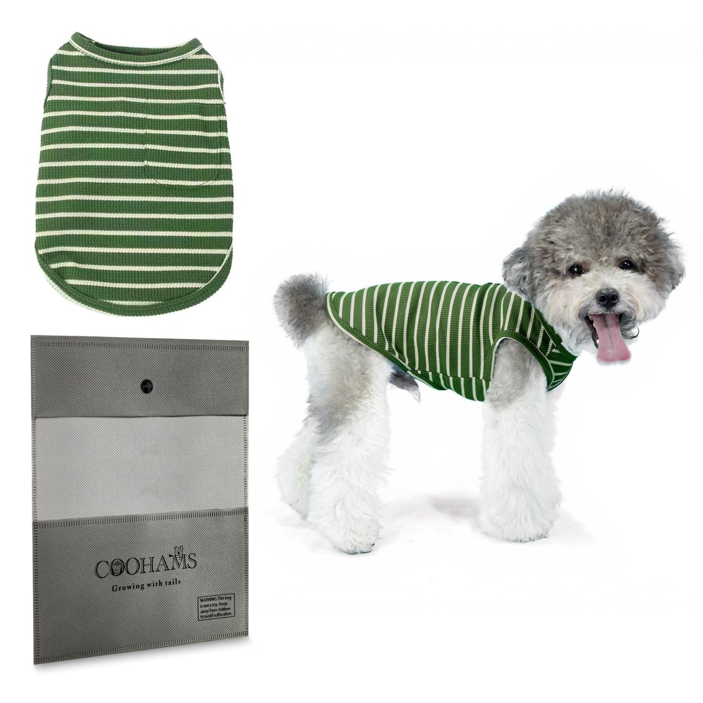Dog Clothes, Stripe Dogs Shirts for Small & Medium Breeds, Pet Tank Top, Breathable Waffle Fabric Puppy Outfit, Shirt for Chihuahua, Yorkie, Dachshund, Corgi (Green, XLarge)