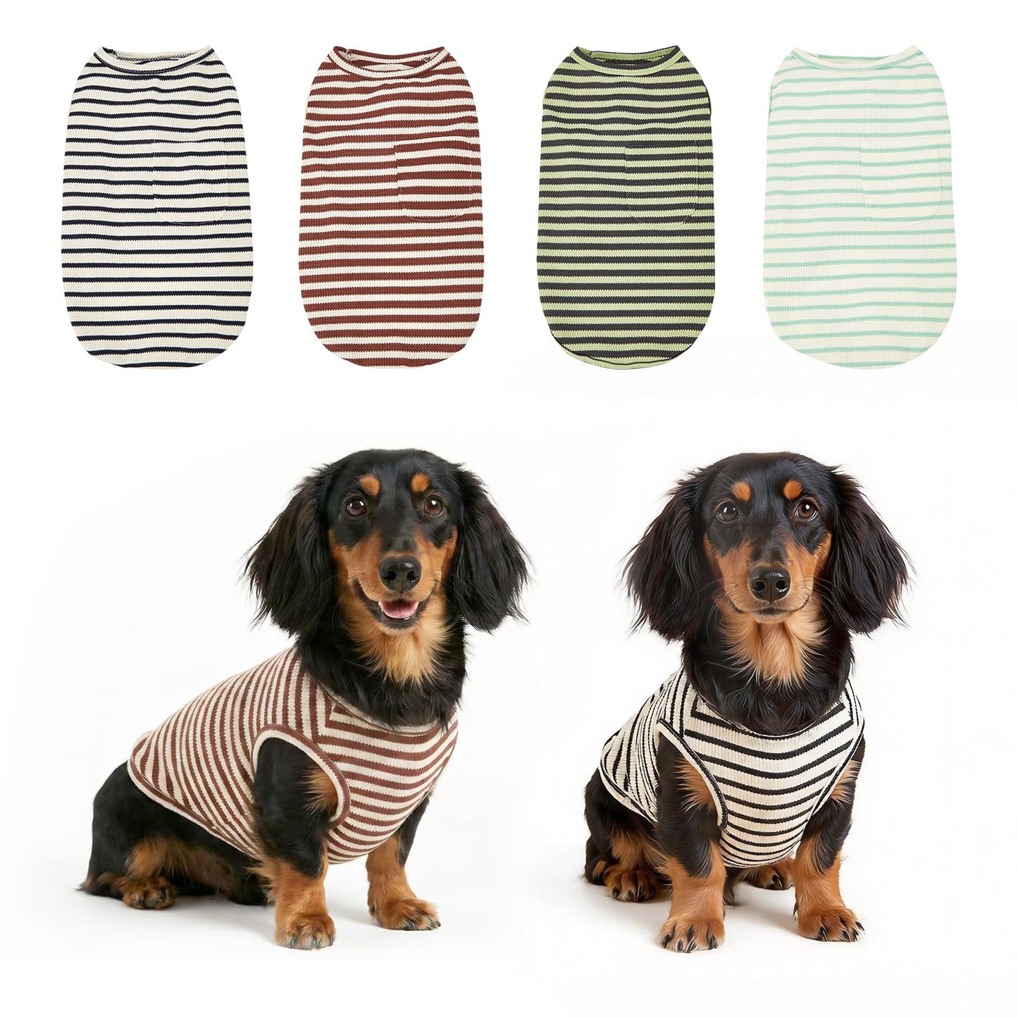 Dog Clothes, Stripe Dogs Shirts for Small & Medium Breeds, Pet Tank Top, Breathable Waffle Fabric Puppy Outfit, Shirt for Chihuahua, Yorkie, Dachshund, Corgi (Green, XLarge)